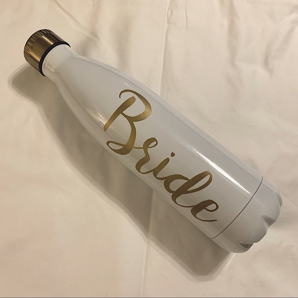 Metal Water Bottle/Thermos, Gold “Bride” Writing - Picture 1 of 2